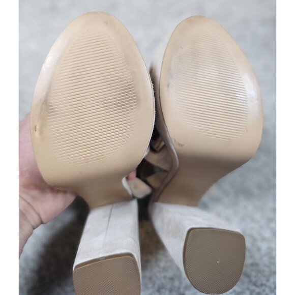 Steve Madden Jodi Platform High Heels Women Size 9 Suede Ankle Strap Beige Block - Picture 12 of 12